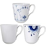 Royal Copenhagen History Mix Tassen Set 3 teilig aus Porzellan in der Farbe Blau-Weiß...